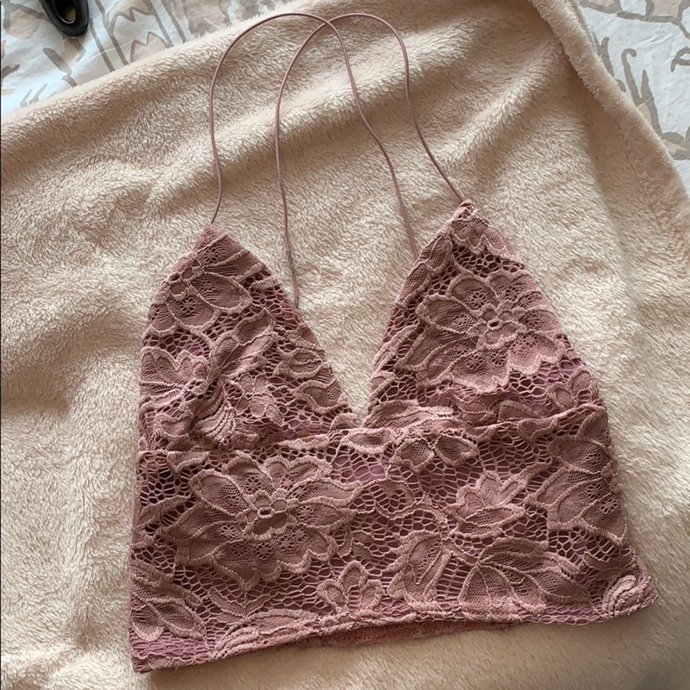 crop top. Pink floral lace